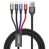 Laidas USB - micro USB, iPhone (lightning 8pin), 2 x USB C (4in1) 3.5A 1.2m juodas (black) Baseus CA1T4-B01